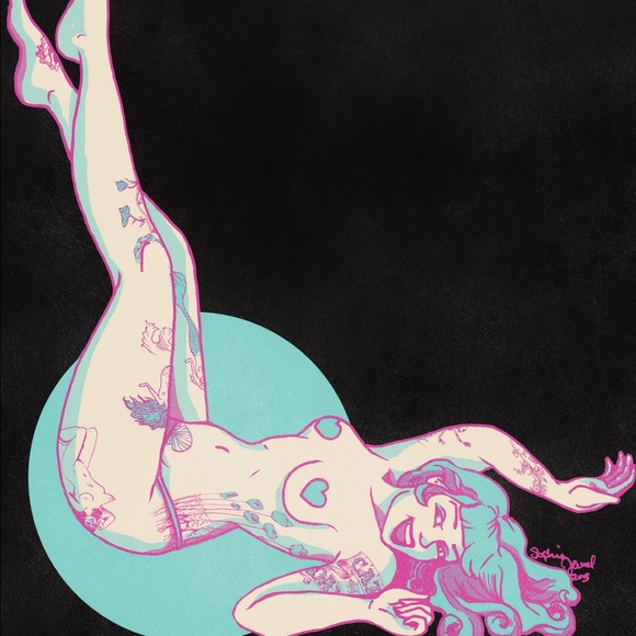 Bettie Page inspired Tattoo Pinup Girl Art Print