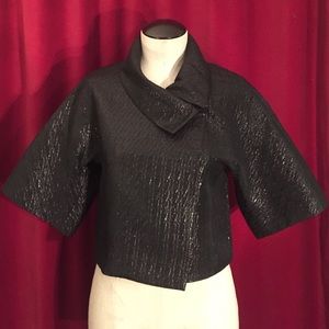 BCBG MaxAzria black shimmer cropped jacket.