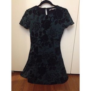 stretchy dark green velvet floral dress