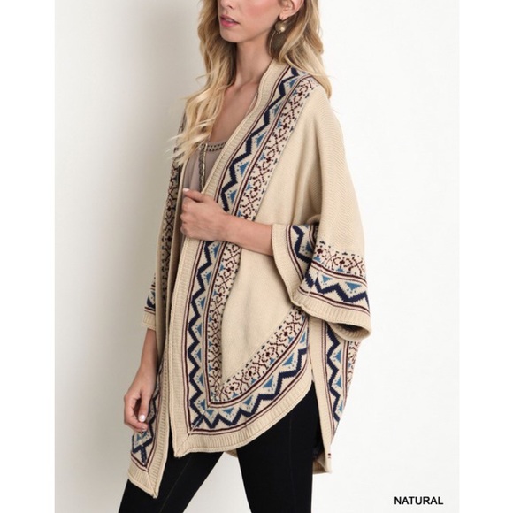 "Exile" Tribal Trim Kimono Sweater Cardigan - Picture 2 of 3