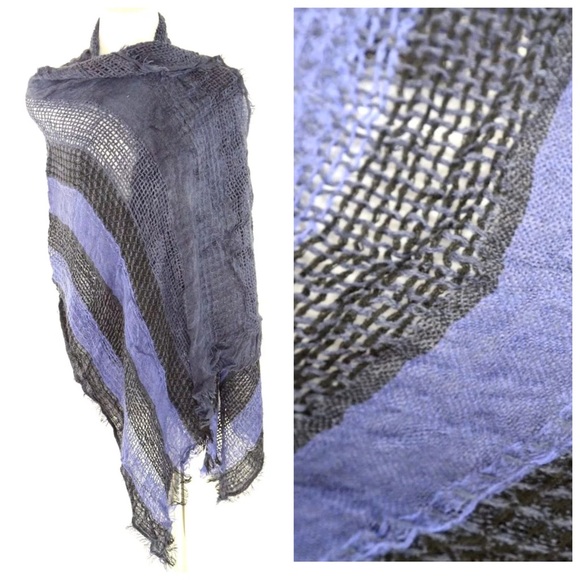 ‼️LAST ONE Soft Raw Edge Blue Black Scarf B199 - Picture 3 of 4