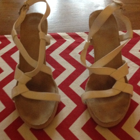 White cork heel sandals.