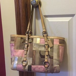 Coach pink patchwork tote