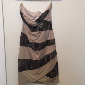 F21 champagne and black lace dress