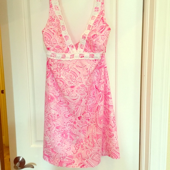 Lilly Pulitzer halter pink and white dress.
