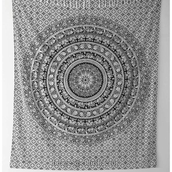 White Hippie Tapestry Black and White