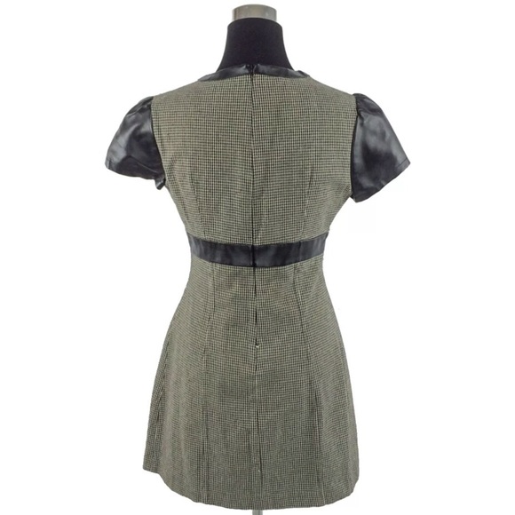 ♥️ Adolfo Dominguez Designer Houndstooth & Faux Leather A-Line Dress - Picture 3 of 5