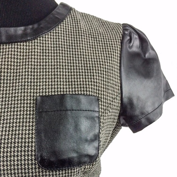 ♥️ Adolfo Dominguez Designer Houndstooth & Faux Leather A-Line Dress - Picture 4 of 5