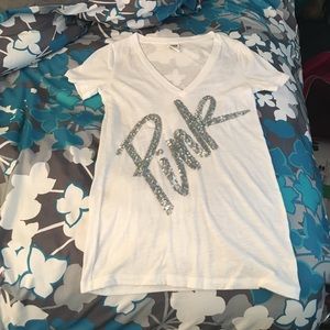 VS/pink white sequence v-neck