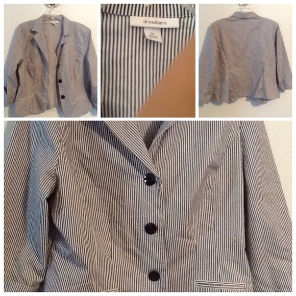 Navy blue and white striped suit jacket.