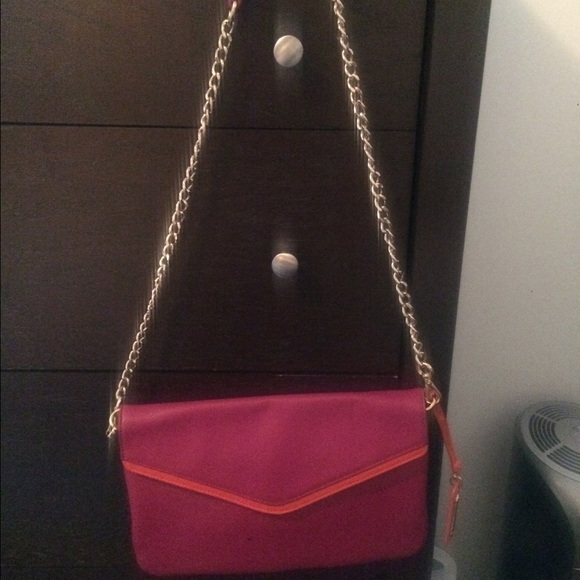 Leather Crossbody Bag Pink with Orange Trim