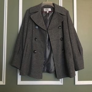 Very sharp wool blend gray pea coat.