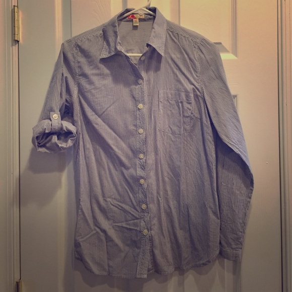 Blue and white pinstripe button up shirt