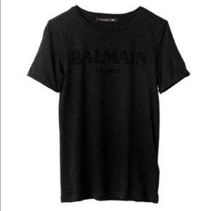 H&M X BALMAIN Men's Black T-shirt w Flock Print