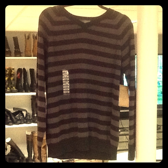 New Mens Ruffhewn Black & Taupe Striped Sweater - Picture 1 of 2