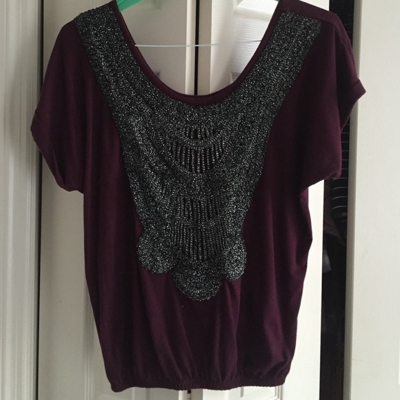 Cute maroon and black mesh sparkle top