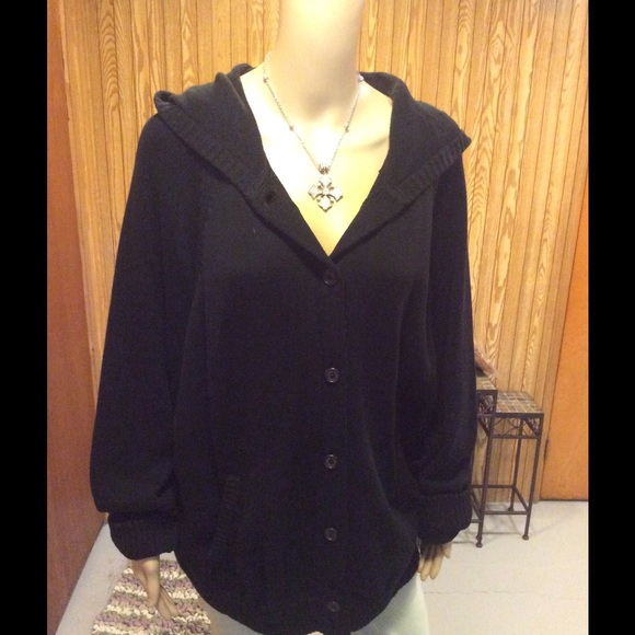 Ralph Lauren 2X button down hooded sweater. Black