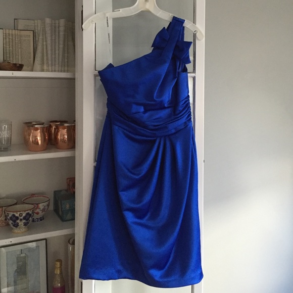 David's Bridal Horizon Blue One-Shoulder Dress - Picture 2 of 2