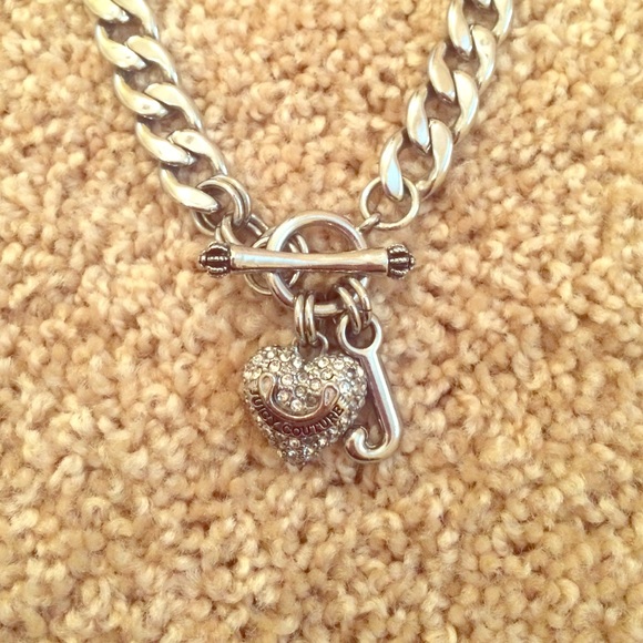 Juicy Couture Pave Banner Heart Necklace - Silver