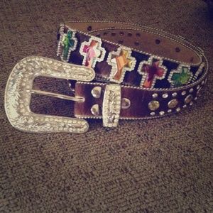 Beautiful Nocona Cowhide Multicolored Cross Belt