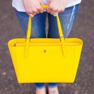 RESERVED. Tory burch large buckle yellow tote