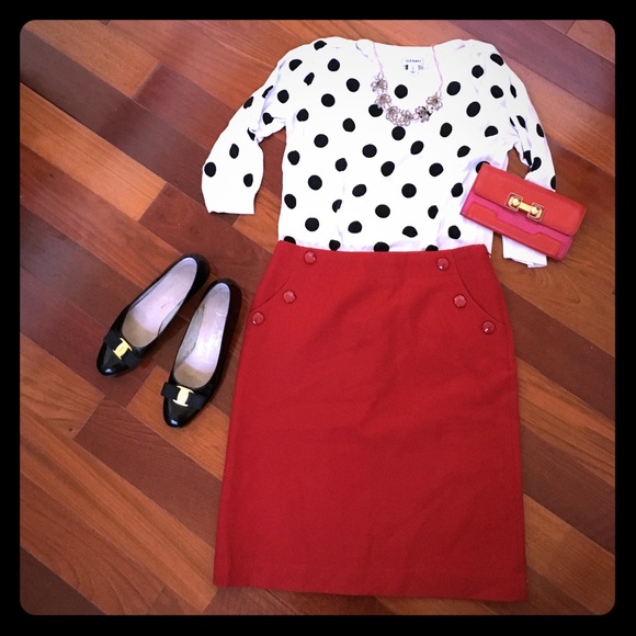 [N/A] Red Wool J.CREW Pencil Skirt