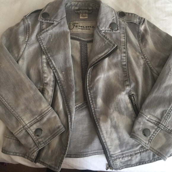 DKNY Heather Gray Distressed Denim Coat