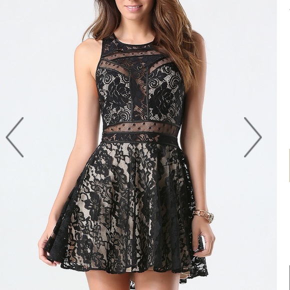 Black lace cut-out dress by bebe