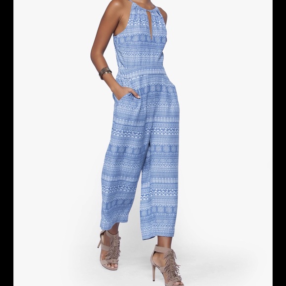 Culotte tribal print chambray jumpsuit