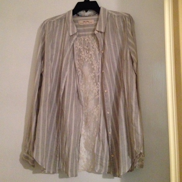 Anthropologie striped blouse with lace detail