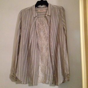 Anthropologie striped blouse with lace detail