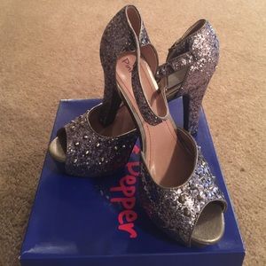 Pink and Pepper Glitter T-Strap heels