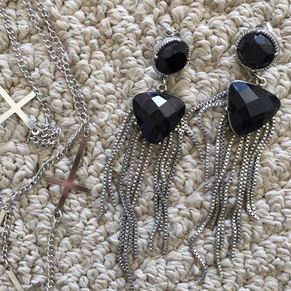 Bundle! Statement earrings/cross layered necklace