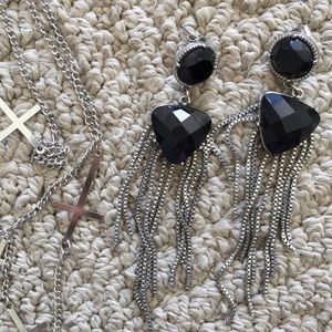 Bundle! Statement earrings/cross layered necklace