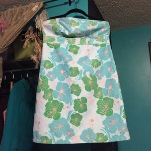 Floral strapless beach mini dress.