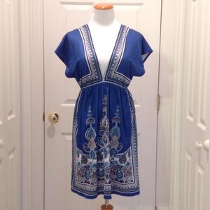 Forever21 blue paisley low neck dress