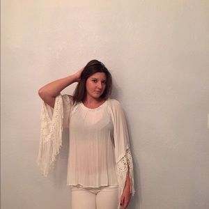 Sheer White long sleeve raffled blouse