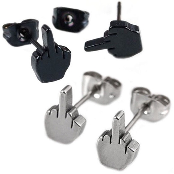 Stainless Steel Stud Middle finger earrings 🌀
