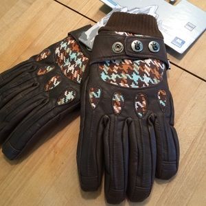 Burton women's brown houndstooth gloves medium