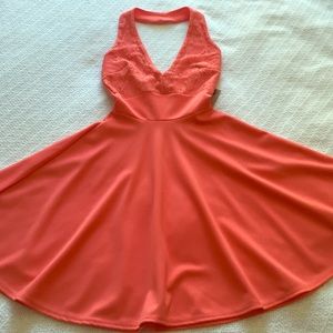 NWT Coral halter dress with lace top