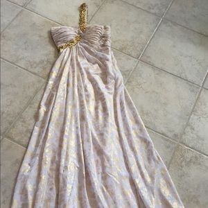White and gold prom dress