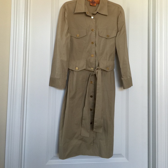 Tory Burch Shirt Dress in beige.