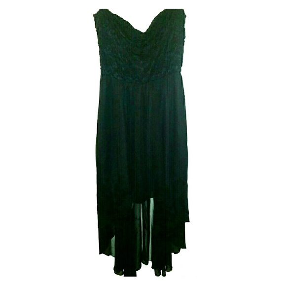 Strapless Lace & Chiffon High Low Dress