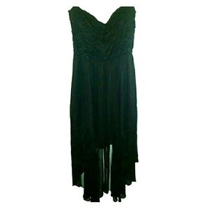 Strapless Lace & Chiffon High Low Dress