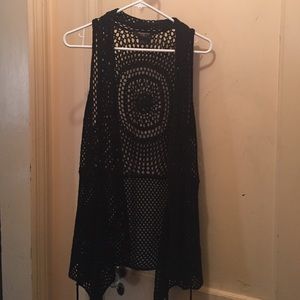 Black crochet open sweater