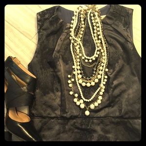 LOFT Black/Grey patterned shift dress 0P🍾