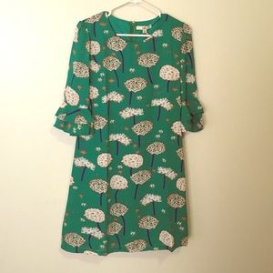 New dandelion print, green dress