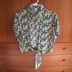 American Apparel Floral Tie Crop Button Up
