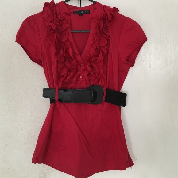 Cute red blouse with black belt