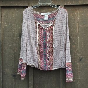 Tribal print peasant top